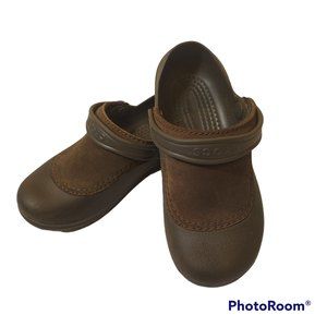 Crocs Wrapped Clog Brown Nubuck Leather Slip On Casual Shoes Mules Womens Size 6